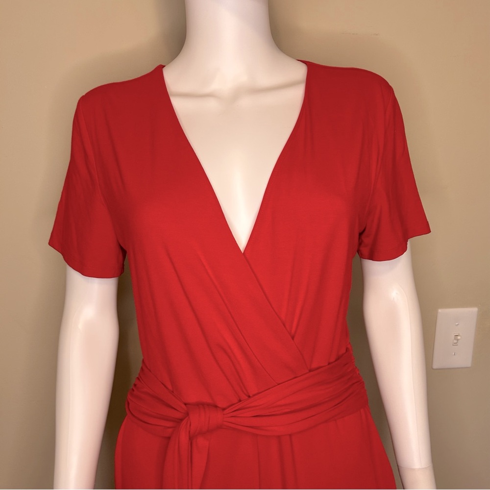Ann Taylor Red Wrap Top Wide Leg Jumpsuit Romper - Picture 2 of 10